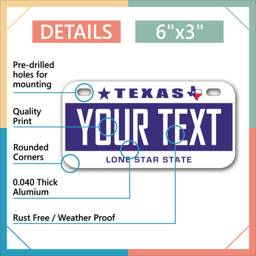 Custom state License Plates with personalized text Car 12x6- Moto 7x4 - Bike 6x3 - Picture 485 of 570
