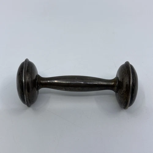 Vintage Antique LUNT Sterling Silver Dumbbell Shape Baby Rattle 24g w/ Monogram