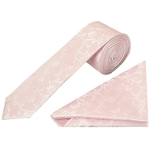 Blush Pink Floral Skinny Men's Tie and Pocket Square Set Wedding Tie