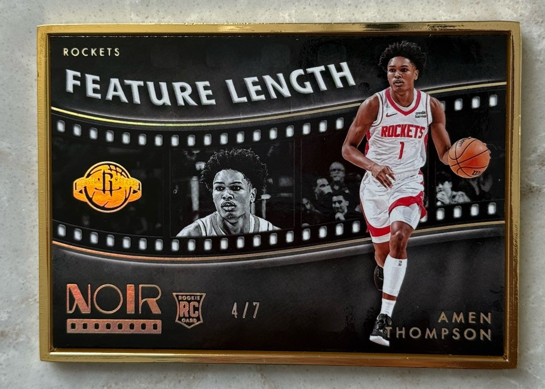2023-24 Panini Noir Feature Length Gold Frame FOTL Rookie Amen Thompson /7 (RC)