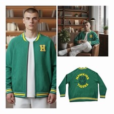 Stranger Things Hawkins High Green Varsity Sweater Size L Zip Knit Unisex Retro