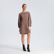 Women Balloon Long Sleeve Mini A-Line Dress - A New Day Mocha