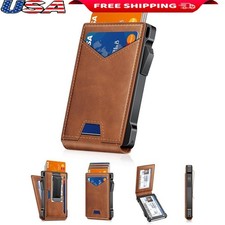 Slim Minimalist RFID Blocking Pop-Up Wallet W/ Double ID Windows Money Clip New