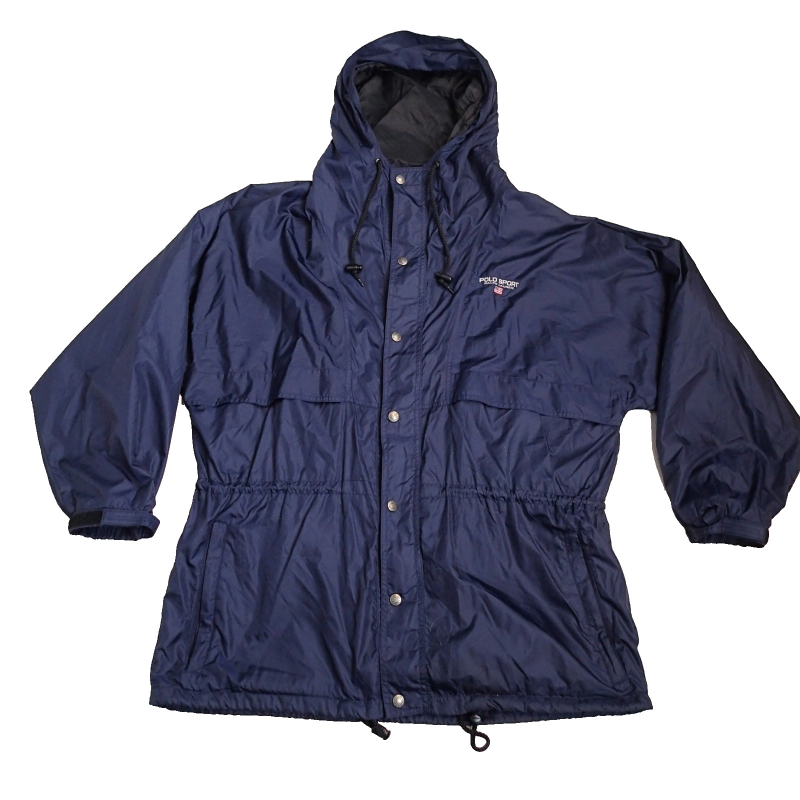 Ralph Lauren Polo Sport Vintage Navy Hooded Windbreaker zip Jacket coat size L
