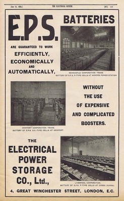 ELECTRICAL POWER STORAGE CO Industriebatterien - Antiktechnik Werbung 1904