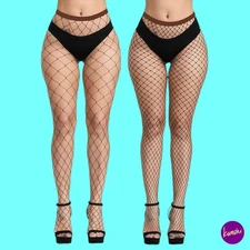 EVERSWE Women's High Waist Fishnet Tights, Suspender Style, Brown, UK S-M