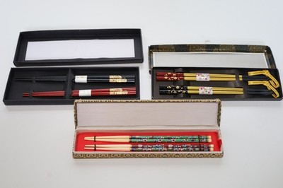 Japanese  Chinese Chopsticks Gift Set Bundle (3) Lacquer Sakura  Cloisonné boxes