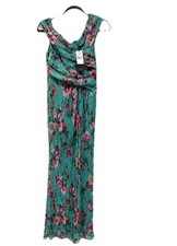 Adrianna Papell Maxi Dress Gown Size 8 Off The Shoulder Floral Metallic Crinkle