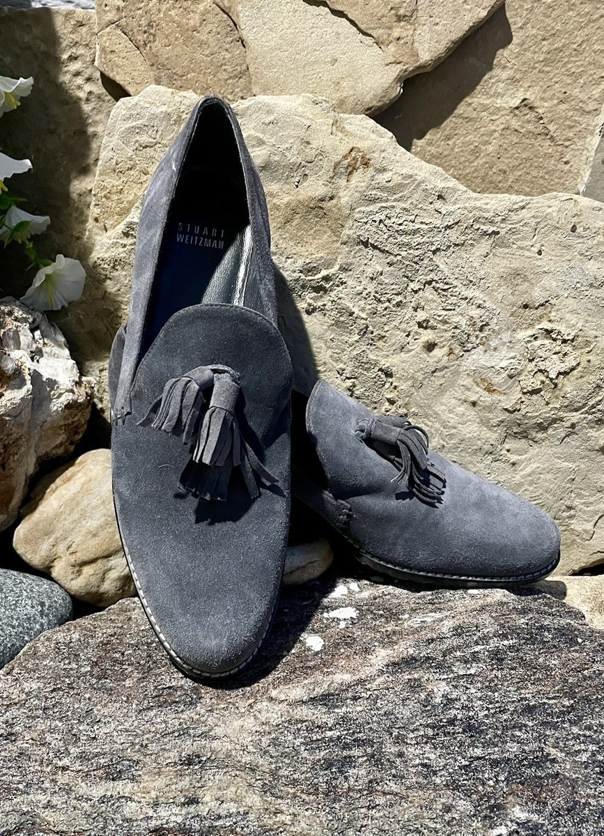 STUART WEITZMAN Luxury Suede Tassel Dark Gray Loafers Size  display picture 3