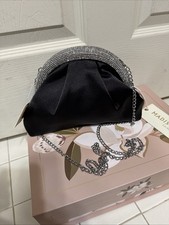 Madison West Black Satin Rhinestone Evening Chain Clutch/Bag. NWT