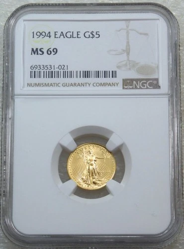 1994 $5 Gold Eagle Gold content 1/10 oz NGC MS69 Just Graded New Holder #B243A