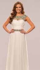 Sherri Hill 21272 White Cap Sleeve Sheer Rhinestone Beaded Prom/Pageant Size 2