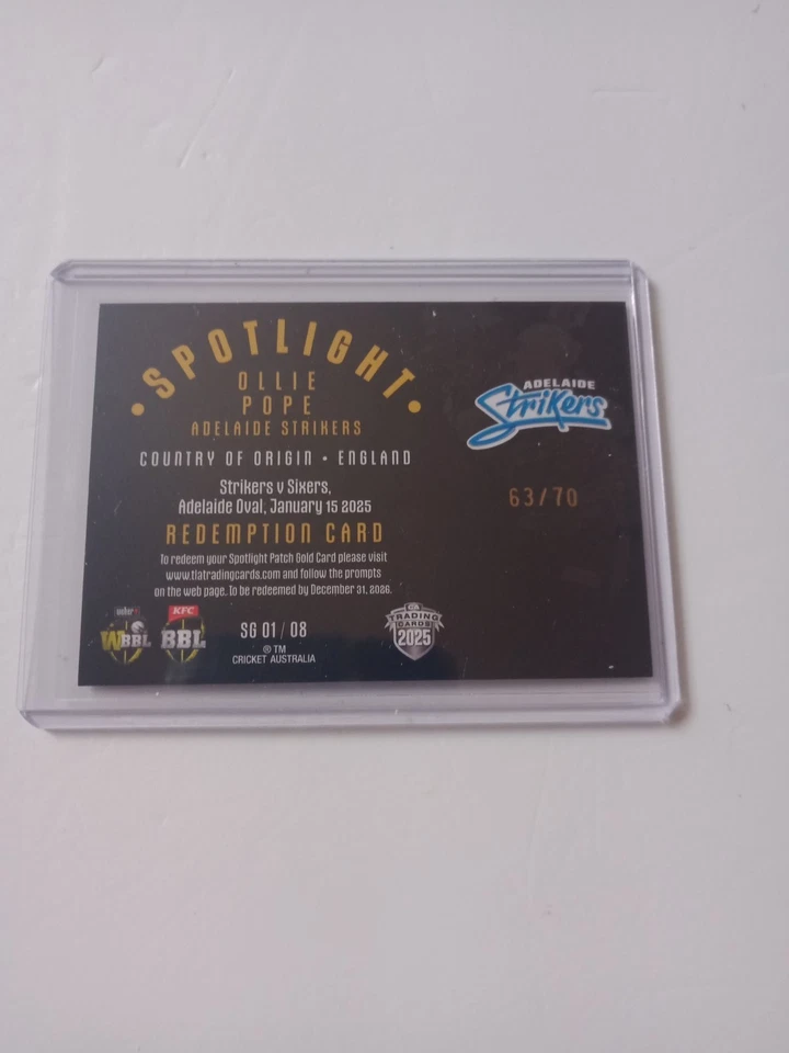 2025/26 TRADERS LUXE CRICKET OLLIE POPE SPOTLIGHT GOLD REDEMPTION #63/70 - image 2 of 2