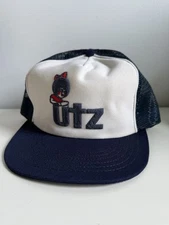 Vintage UTZ Snack Foods Chips Snap Back Trucker Mesh Hat Cap Blue Hanover PA