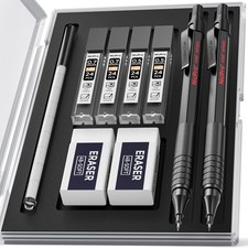 2 Pezzi Nero Metallo Matite Meccaniche Set Portamine Art Matite 0,5 mm & 0,7mm