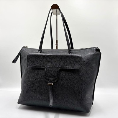 Tod s Black Leather Tote Bag Classic Shoulder Used Authentic