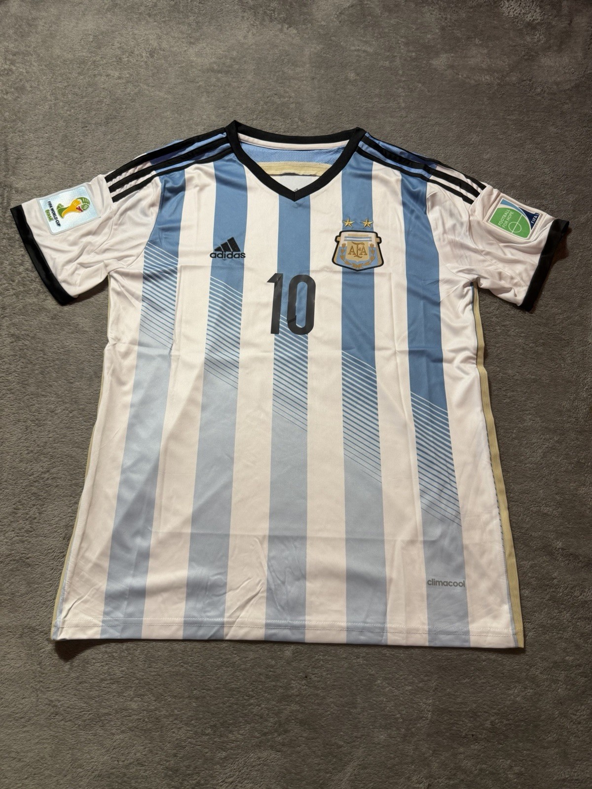Iconic Messi #10 Argentina 2014 World Cup Rare Home Soccer Jersey Large