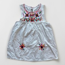Toddler Mexican Puebla Dress White with Embroidered Flowers SIZE 4T
