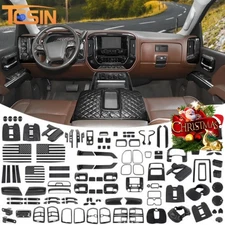 For Chevy Silverado GMC Sierra 14-18 Interior Decor Cover Trim Full Kit Carbon F