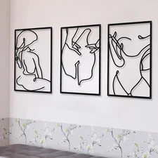 CHENGU 3 Pieces Metal Minimalist Abstract Woman Wall Charming Style, Black 