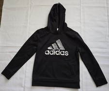 Adidas Black Pullover Hoodie Logo Boys M 10/12 Long Sleeve