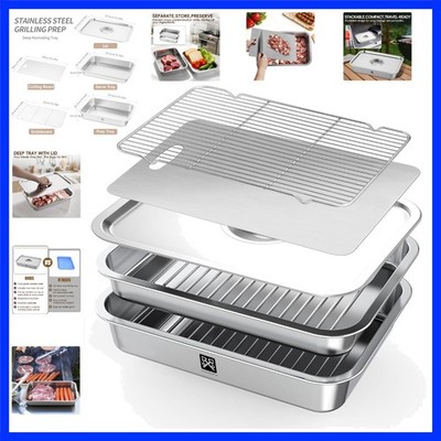 Grilling Prep and Serve Tays,Stainless Steel Grill Carry System,Grill Prep Tr...
