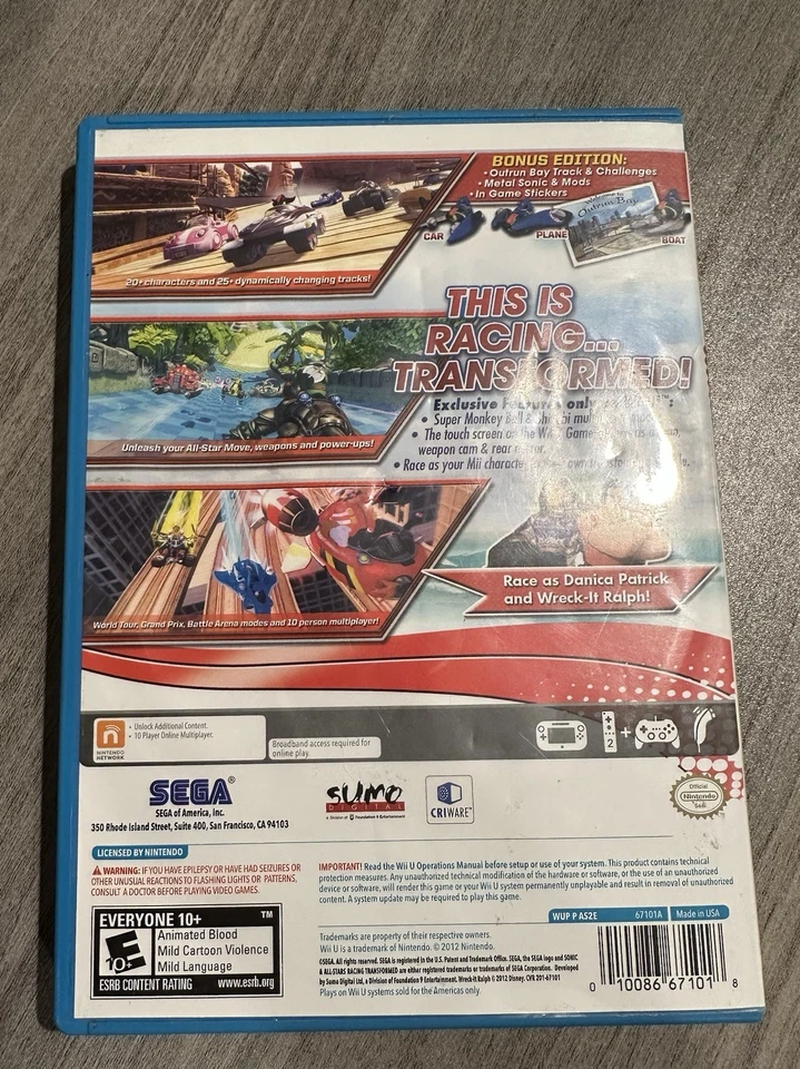 Sonic & All-Stars Racing Transformed Bonus Edition (Nintendo Wii U, 2014) - Image 2 of 3