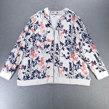 CJ Banks Hoodie Womens 1X White Floral Full Zip Hooded Sweatshirt Plus Stretch