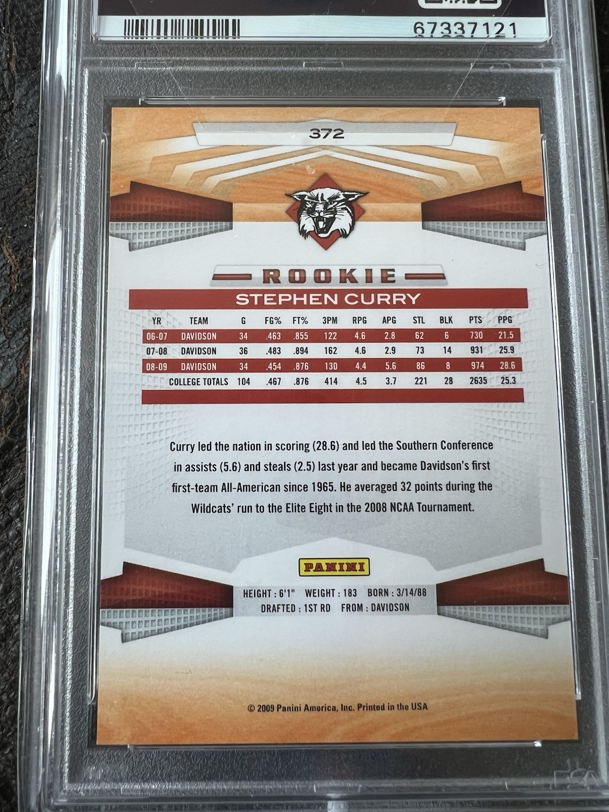2009 PANINI STEPHEN CURRY #372 ROOKIE CARD RC PSA 8 WARRIORS CLEAN 🔥🔥🔥 view 3