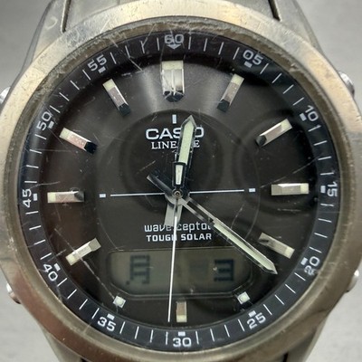 Casio Lineage Watch Men 41mm Gray Dial Titanium Ana Digi Alarm