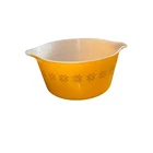 Pyrex Corning 1qt #473 Brown Stars on tan design Casserole Bowl ***chipped***