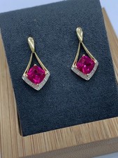 Orecchini pendenti taglio cuscino 3 ct zaffiro rosa creati in laboratorio placcati oro giallo 14 carati
