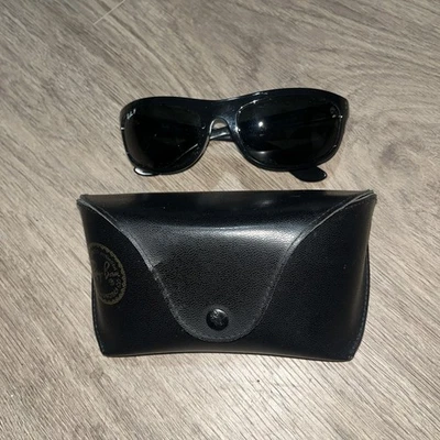 VINTAGE RB 4089 601/58 3P RAY-BAN CRYSTAL BLACK EBONY BALORAMA WRAP SUNGLASSES - Image 1 of 4