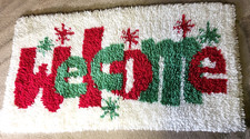 Christmas Welcome Latch Hook Rug Wall Hanging 32"x18" Handcrafted Handmade Vtg