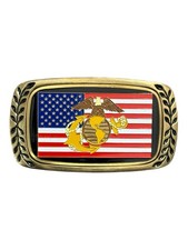 Vintage USMC Belt Buckle American Flag Eagle Globe Anchor Solid Brass 1980