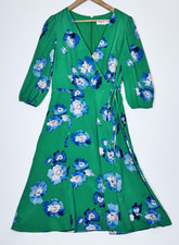 Eliza J Faux Wrap Dress 12P Green Blue Floral Midi Lined Wedding Garden Party