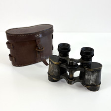 Perfex Paris French Prism Binoculars Field Glasses WWII Era Leather Case