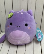 NEW Squishmallows 8  Inch Shon The Purple Loch Ness Monster With Green Flower