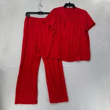 NWT Vtg Vanity Fair 2 Piece Pajama Set Nylon Red Pants / Short Sleeve SZ LARGE