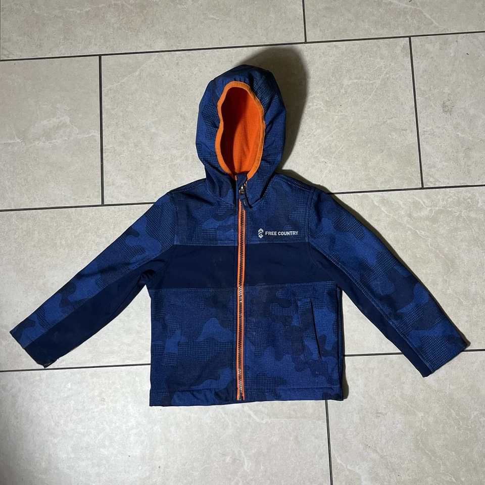 Free Country Kids' Blue Camo Softshell Jacket Size 4 Orange Fleece Lined - Image 2 of 4