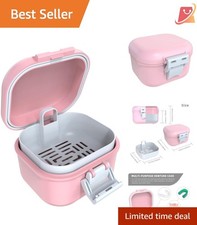 Leak Proof Denture Bath Cup Portable Soaking Box with Strainer Pink White
