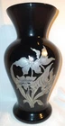 Fenton Glass Black Amethyst Silver Floral 7 3/4" Inch