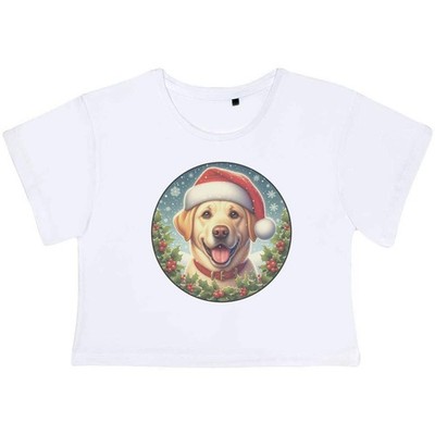 'Golden Labrador Wearing Santa Hat' Women's Cotton Crop Tops (CO057934)