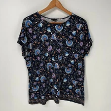 J Jill Shirt Womens Large Multicolor Wearever Collection We Easy Cap Sleeve Tee