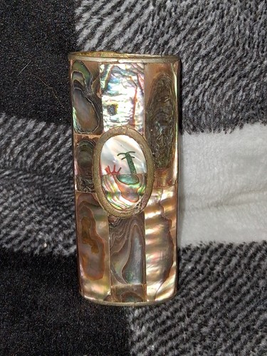 MEXICO ALPACA SILVER ABALONE SHELL INLAY BIC LIGHTER HOLDER CASE
