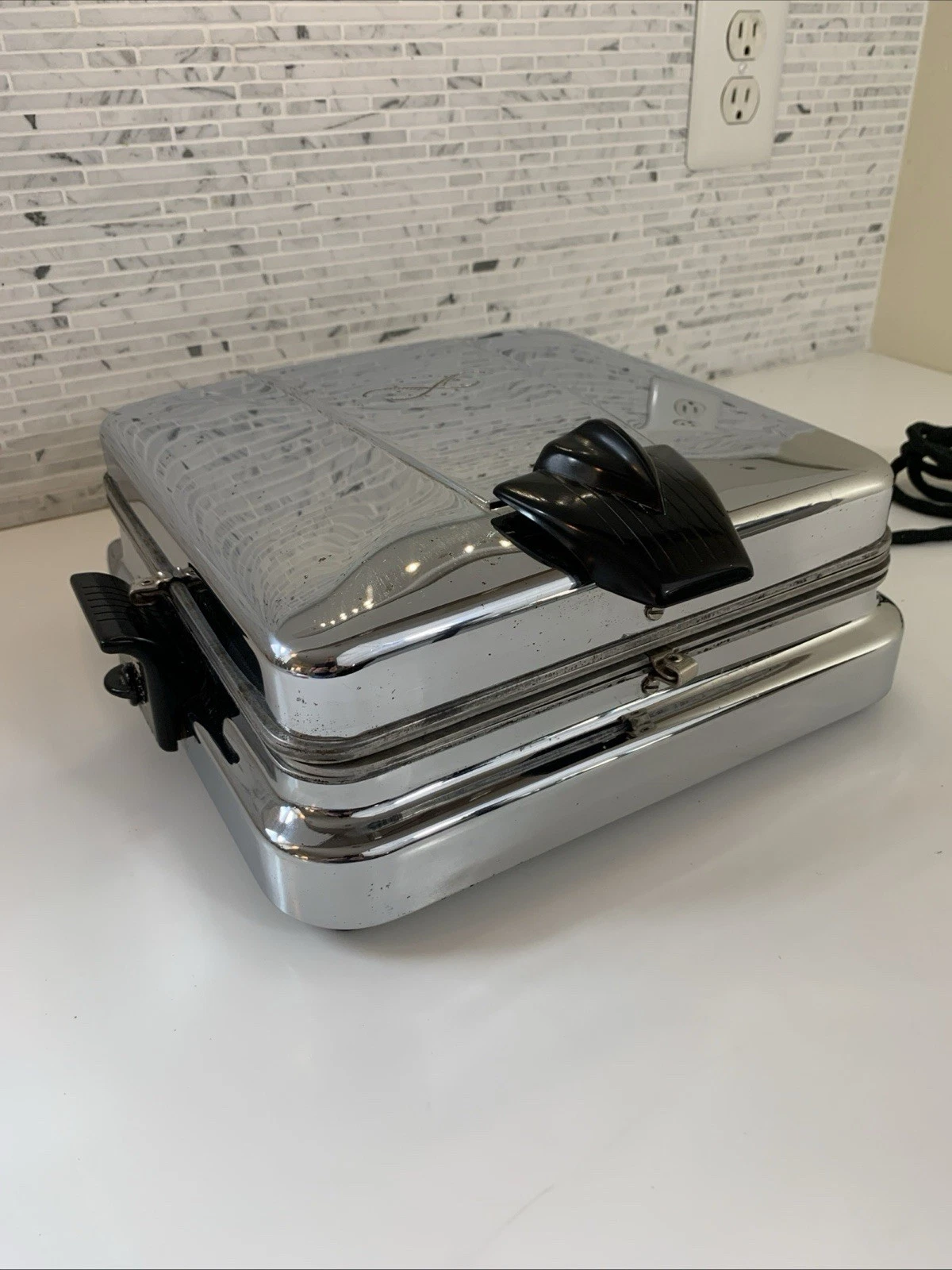 Vintage Kitchen Waffle Baker & Grill Chrome Bakelite Clean Works 1950s Kenmore