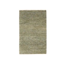2'x3' Walnut Brown Modern Grass Design Hand Knotted Wool and Silk Mat Rug R76631