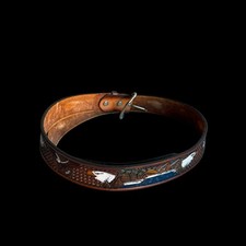 Vintage Brazos Joe Belt Hand Tooled Painted Leather Belt Eagles Sunrise Size 40
