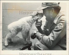 1987 Press Photo Zookeeper Wayne Ray with Odie the baby goat - lrb25933
