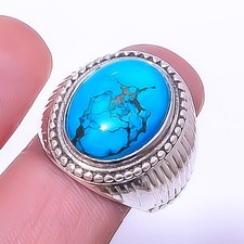 Turquoise - Tibetan Designer 925 Sterling Silver Unisex Ring s.8 R2-31